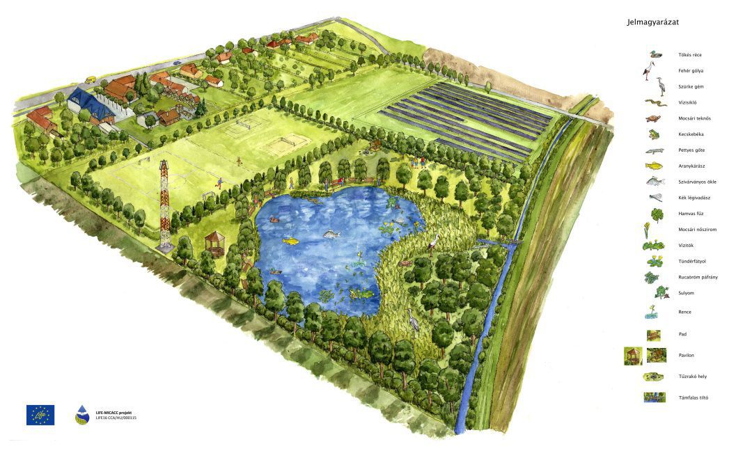 The future plan of Rákócziújfalu’s inland water reservoir at a time of high water level (Created by Kinga Csaba, Csilla Ruzics)